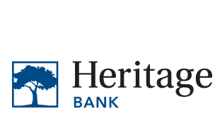 Heritage Bank logo featuring a blue tree inside a square on the left, with “Heritage” in black and “BANK” in blue text on the right.