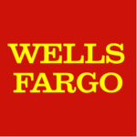 Wells Fargo logo with yellow text on a red background.
